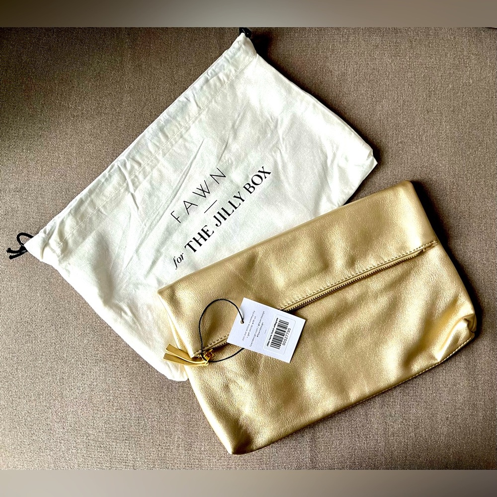 BNWT - Fawn Design gold foldover clutch from the Winter 2022 Jilly Box